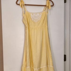 Lilly Pulitzer Cormick Yellow Linen Dress w/ Embroidered Detail Size 12